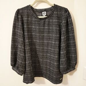 Anne Klein Black White Silver Textured Top Long Sleeves NWT Size XL